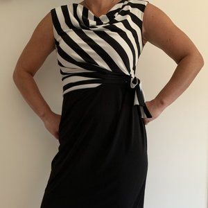 Shelby & Palmer White/Black Striped Stretchy Pencil Dress